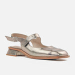 Baleta destalonada Mary Jane de cuero para mujer - Bronce