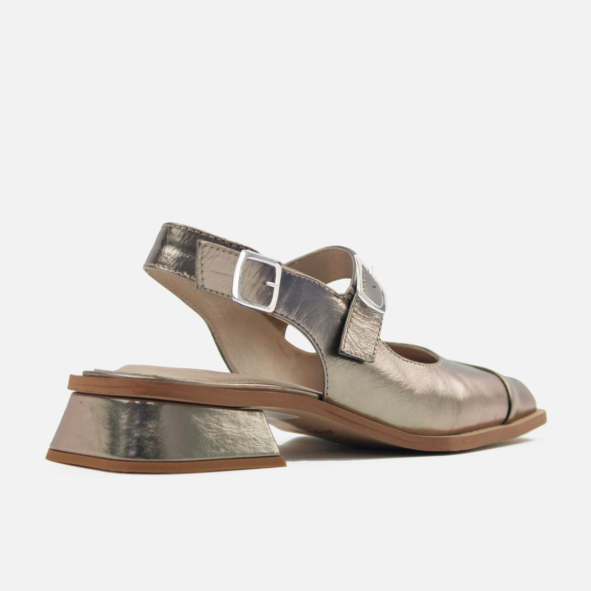 Baleta destalonada Mary Jane de cuero para mujer - Bronce