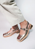 Baleta destalonada Mary Jane de cuero para mujer - Bronce