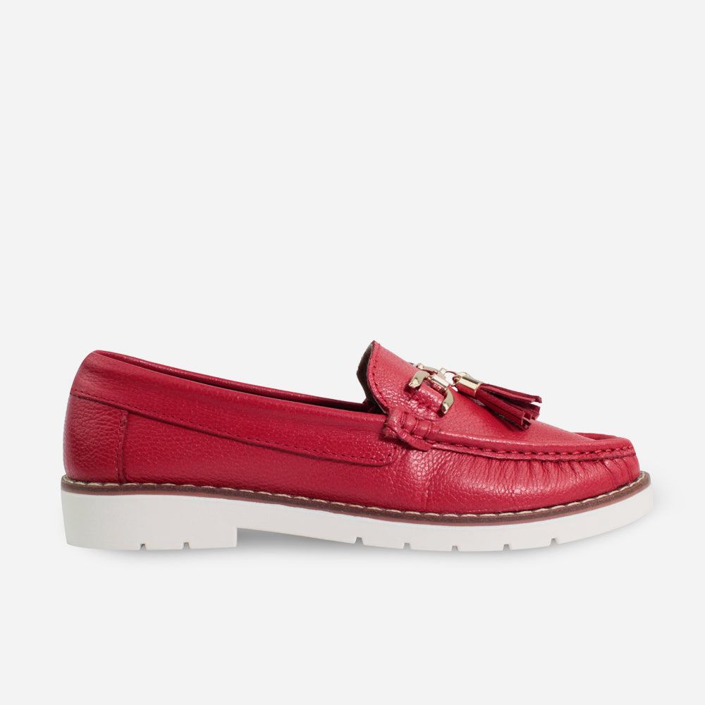 Mocasin plataforma primavera de cuero para mujer - Rojo