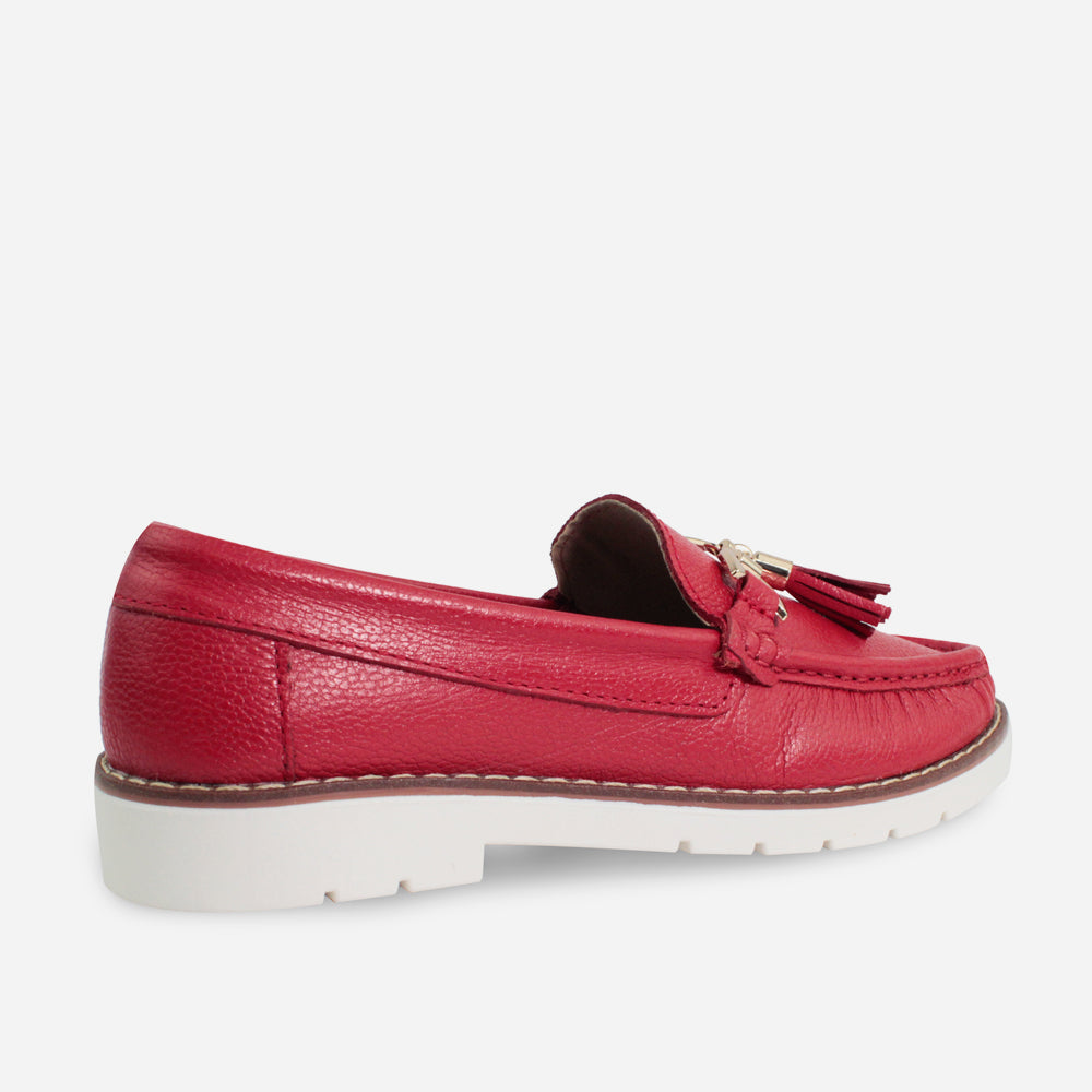 Mocasin plataforma primavera de cuero para mujer - Rojo