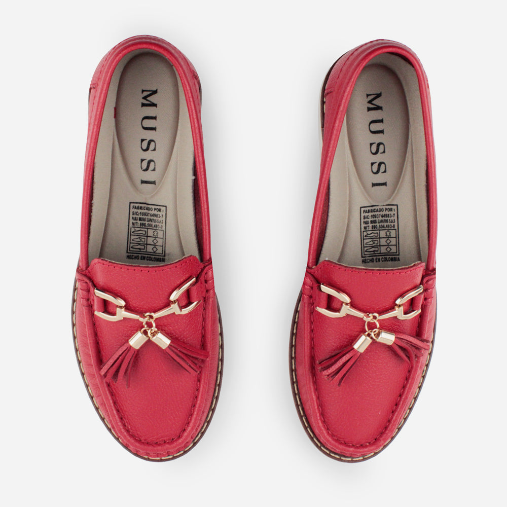 Mocasin plataforma primavera de cuero para mujer - Rojo
