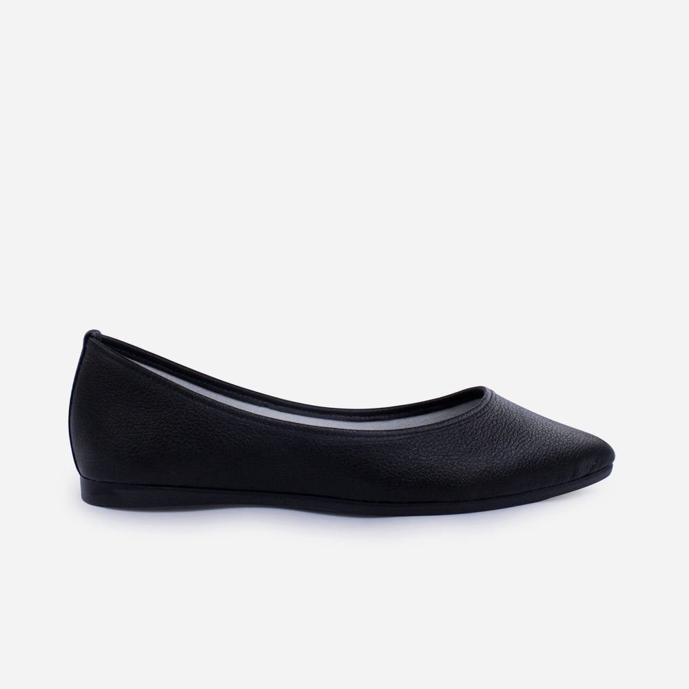 Baleta plana barbados de cuero para mujer - Negro