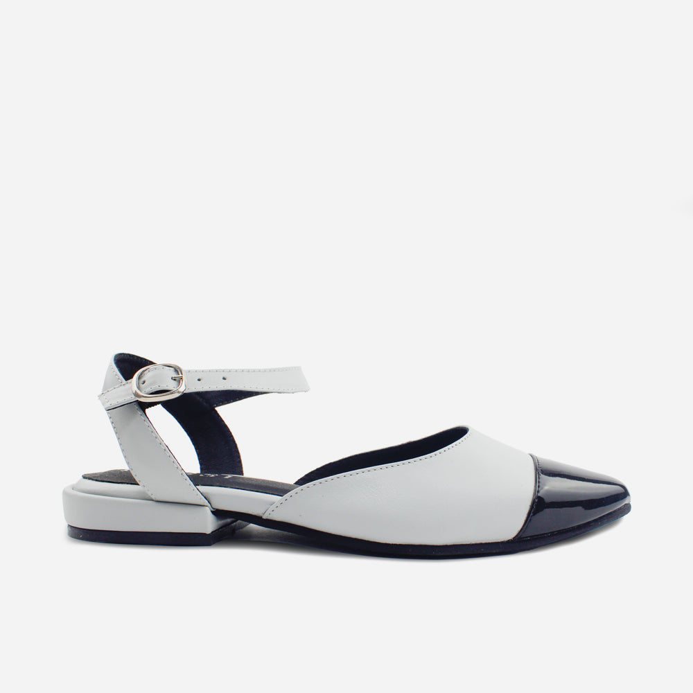 Baleta destalonada lisa de cuero para mujer - Gris