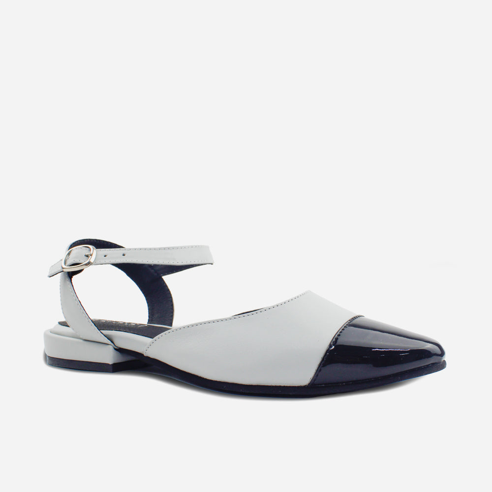 Baleta destalonada lisa de cuero para mujer - Gris