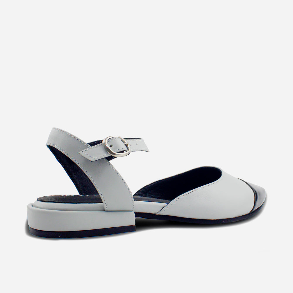 Baleta destalonada lisa de cuero para mujer - Gris