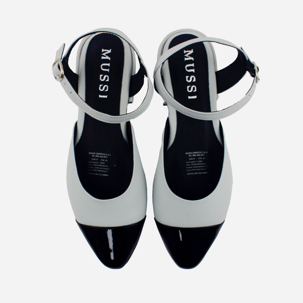 Baleta destalonada lisa de cuero para mujer - Gris