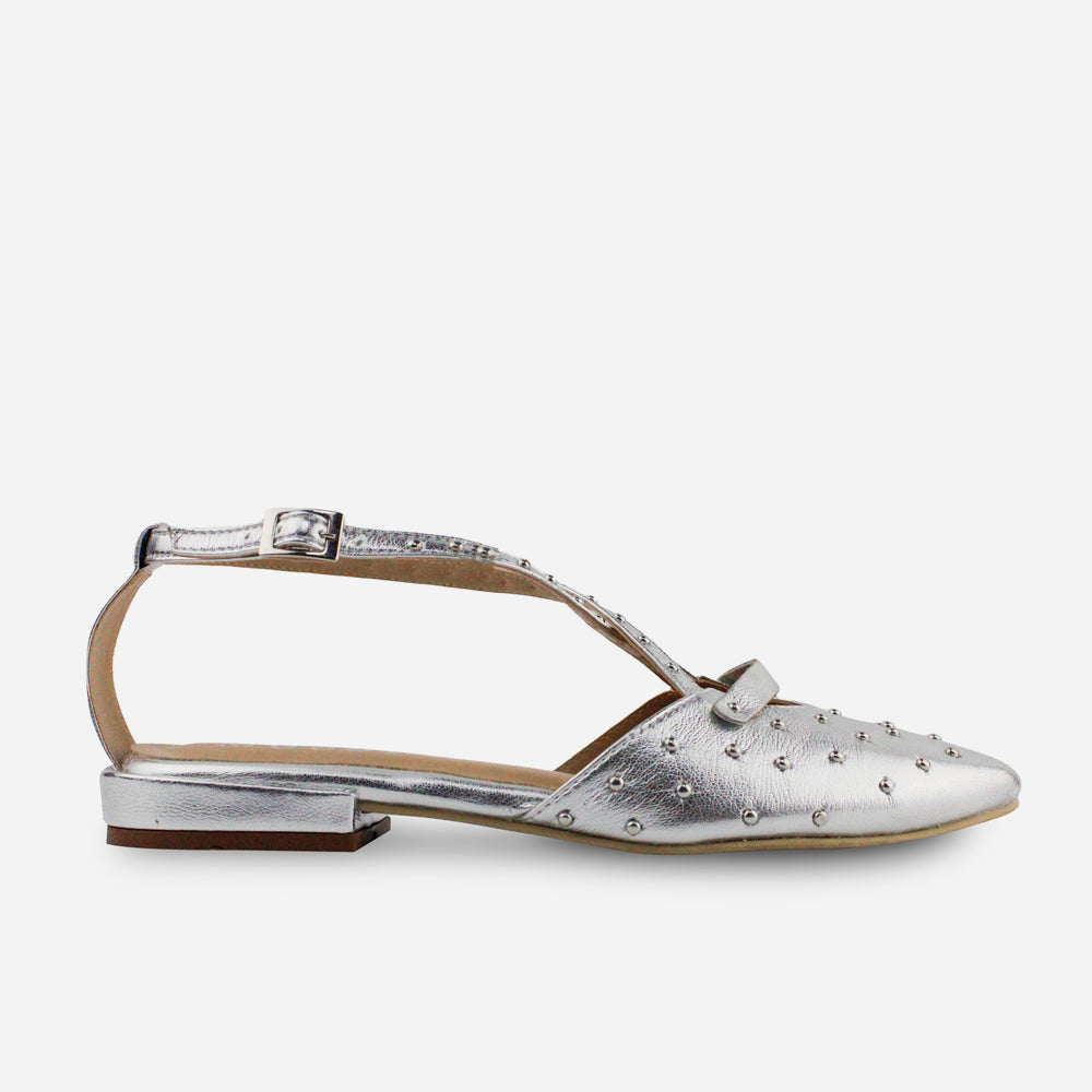 Baleta plana ariana de sintético para mujer - Plata