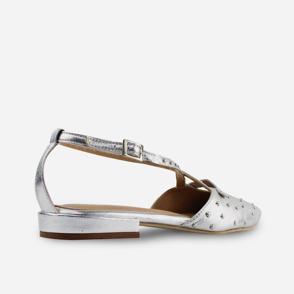 Baleta plana ariana de sintético para mujer - Plata