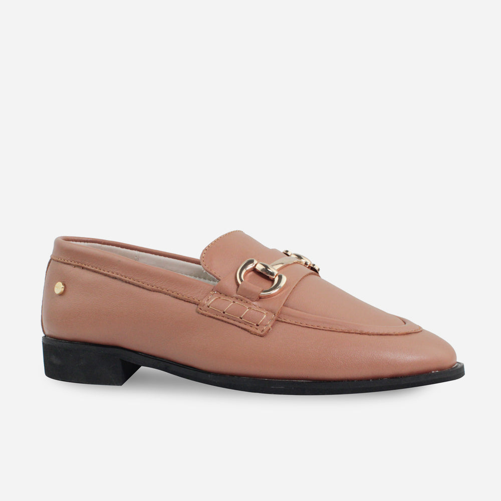 Mocasin plano lotus de cuero para mujer - Miel