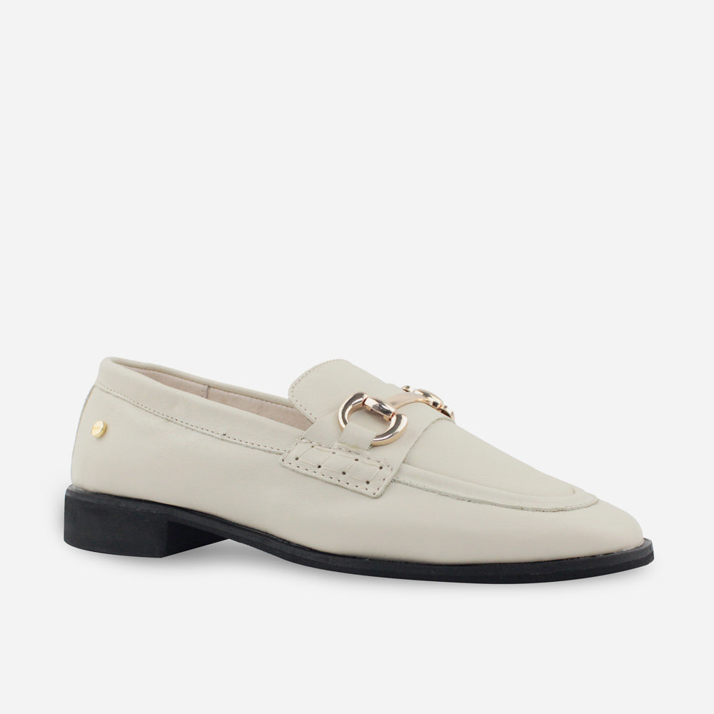 Mocasin plano lotus de cuero para mujer - Hueso