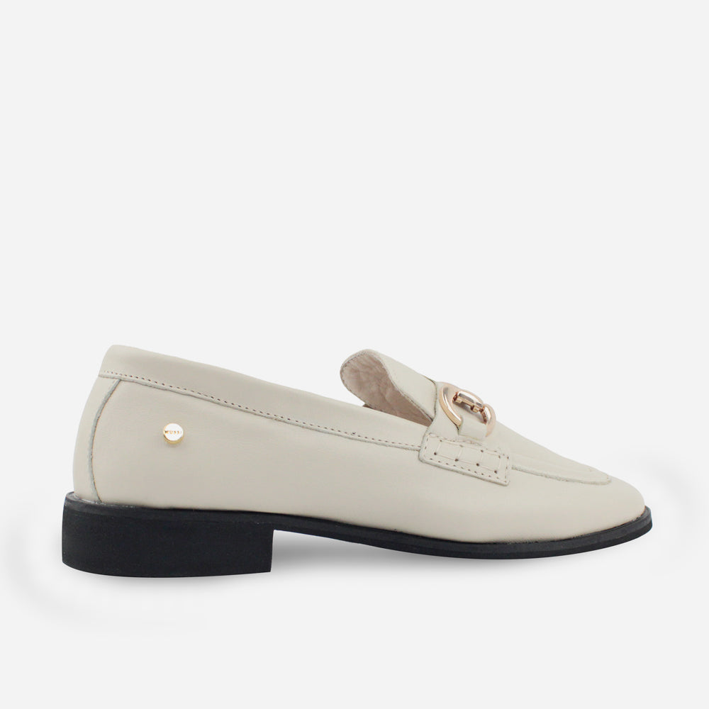 Mocasin plano lotus de cuero para mujer - Hueso