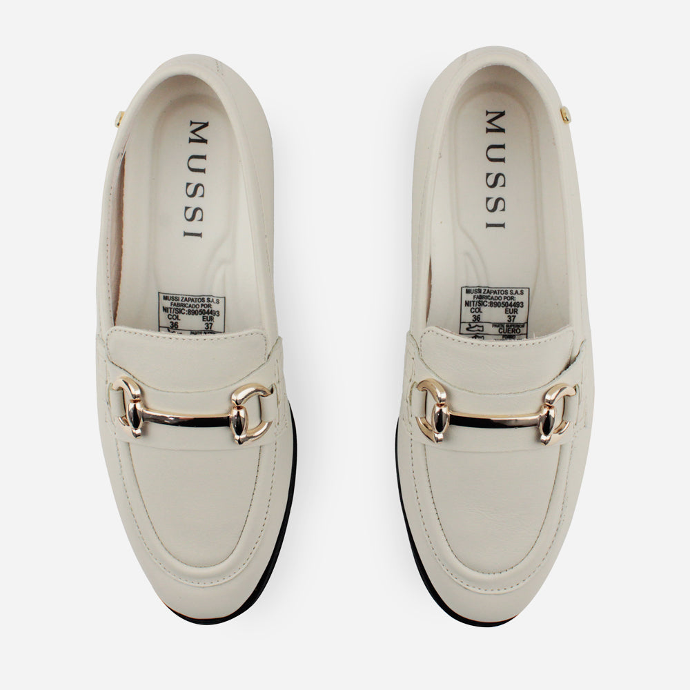 Mocasin plano lotus de cuero para mujer - Hueso