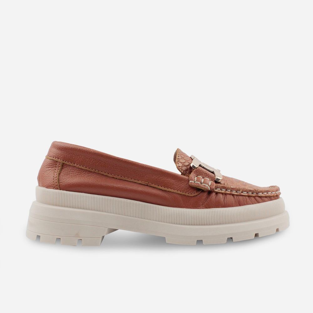 Mocasin plataforma june de cuero para mujer - Miel