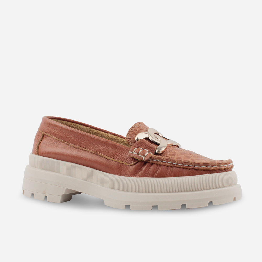 Mocasin plataforma june de cuero para mujer - Miel