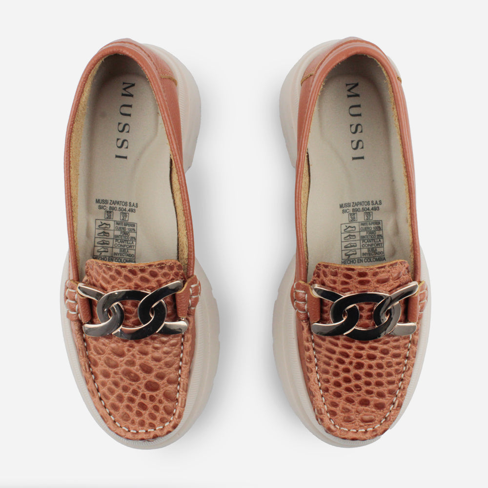 Mocasin plataforma june de cuero para mujer - Miel