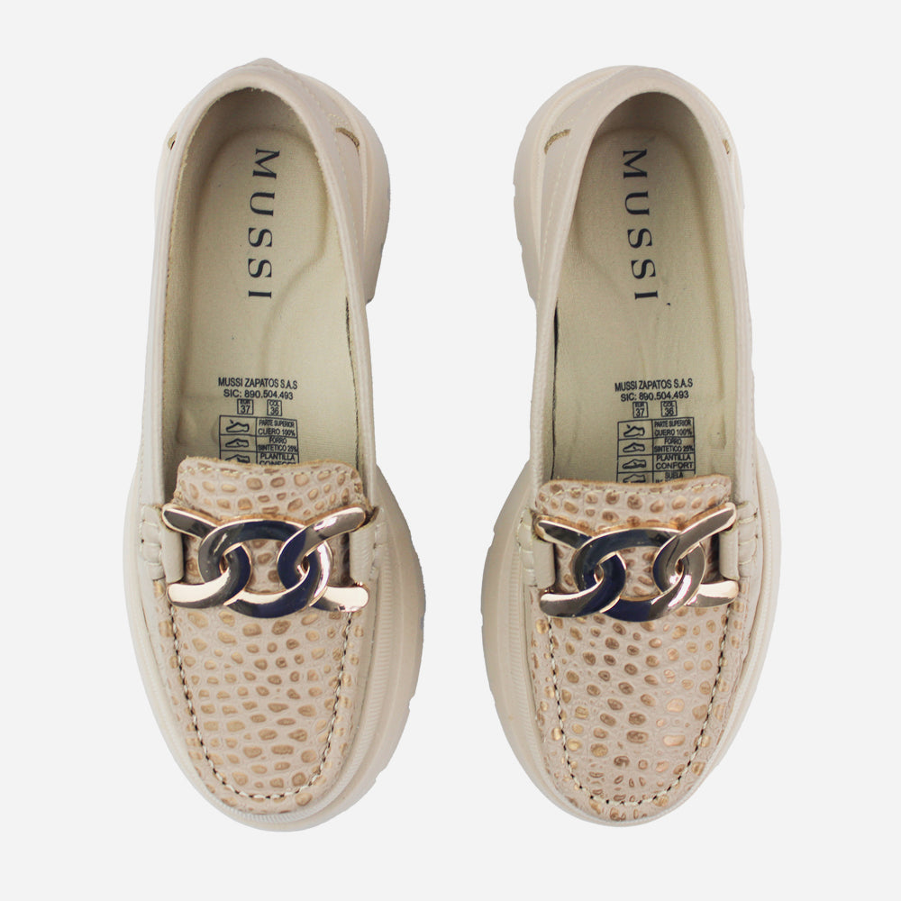 Mocasin plataforma june de cuero para mujer - Taupe