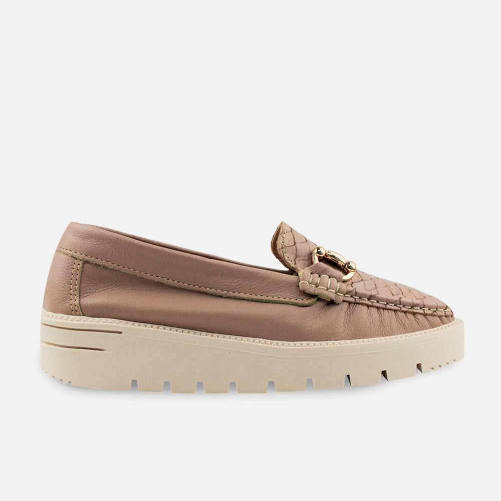 Mocasin plataforma florencia de cuero para mujer - Taupe