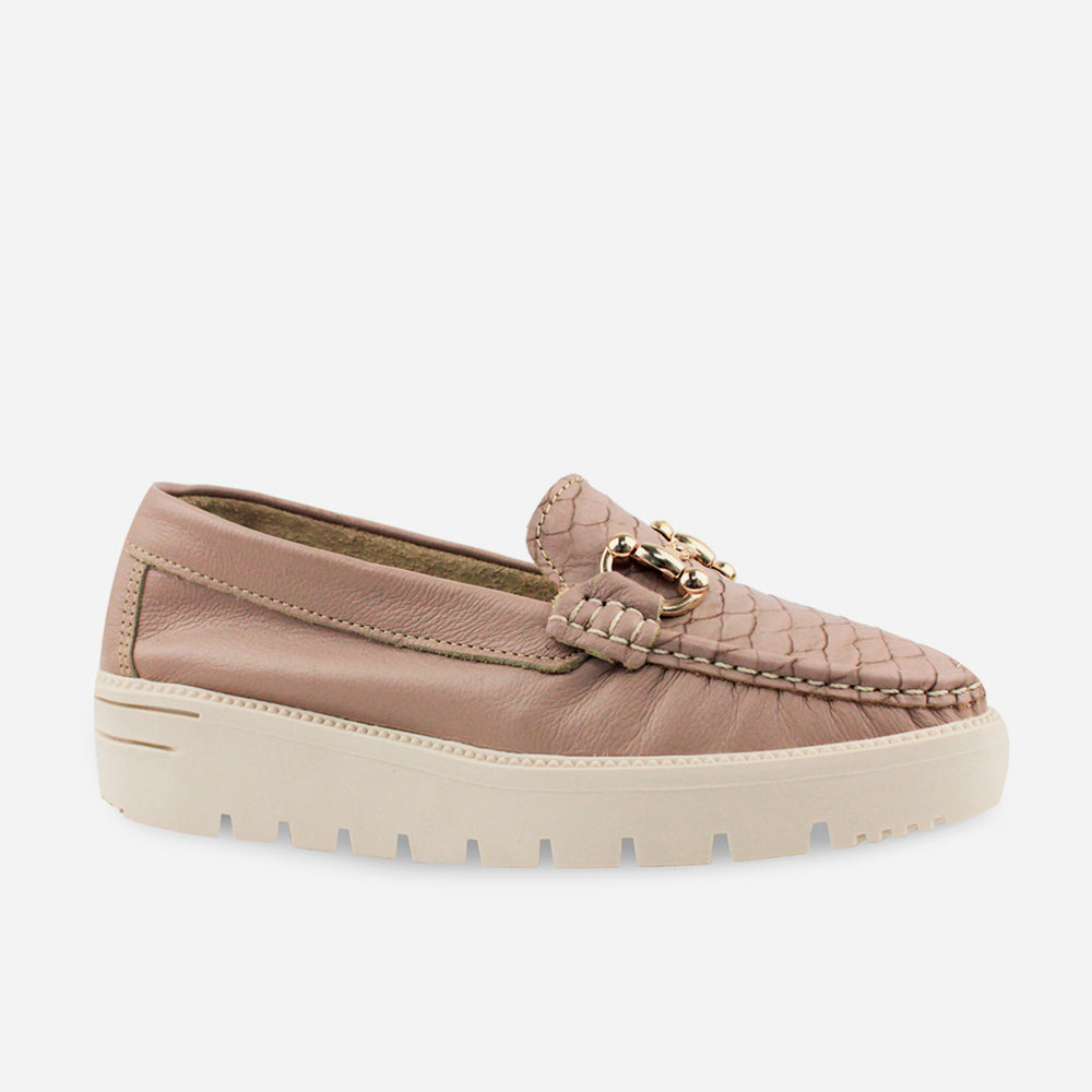 Mocasin plataforma florencia de cuero para mujer - Taupe