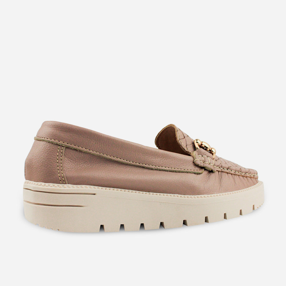 Mocasin plataforma florencia de cuero para mujer - Taupe