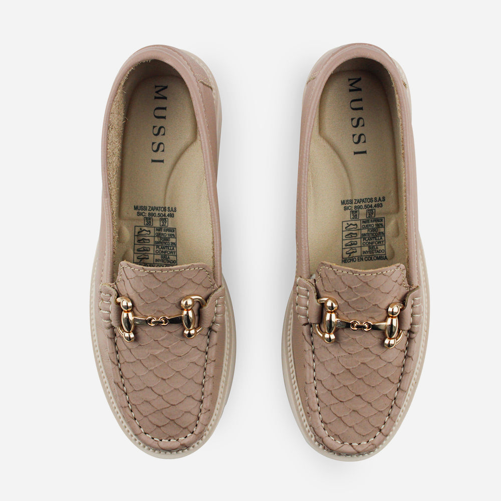 Mocasin plataforma florencia de cuero para mujer - Taupe