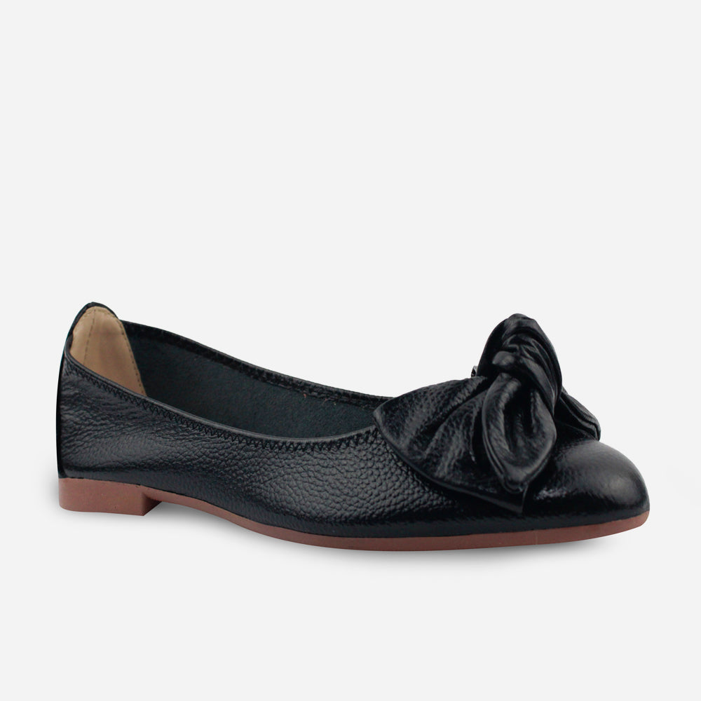 Baleta plana verano de cuero para mujer - Negro