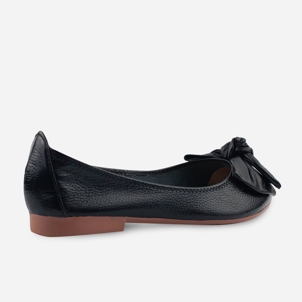 Baleta plana verano de cuero para mujer - Negro