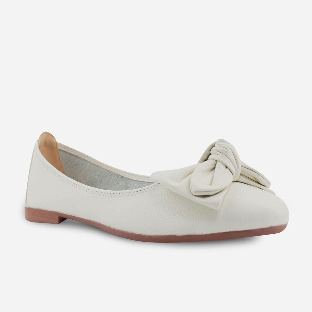 Baleta plana verano de cuero para mujer - Hueso