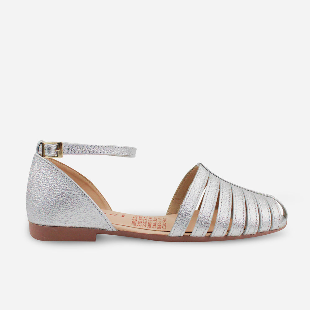 Baleta plana dulce de cuero para mujer - Plata