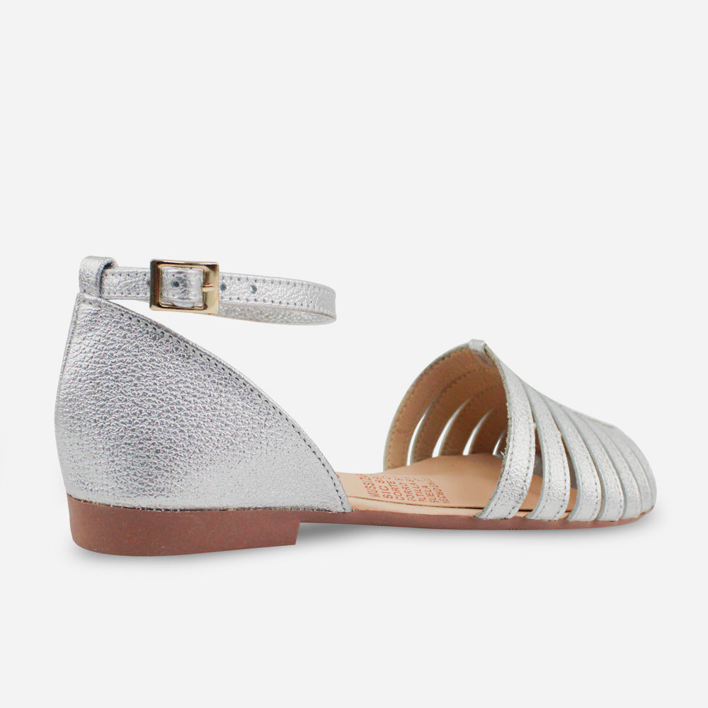 Baleta plana dulce de cuero para mujer - Plata