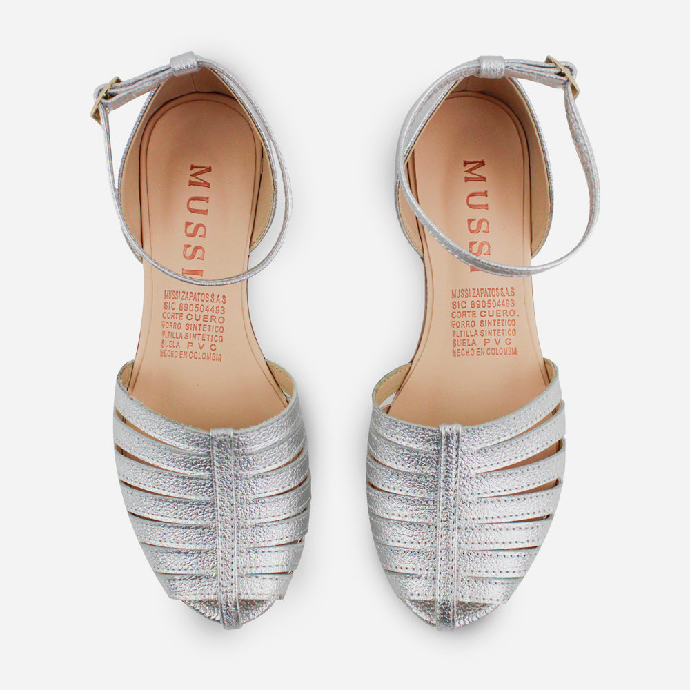 Baleta plana dulce de cuero para mujer - Plata