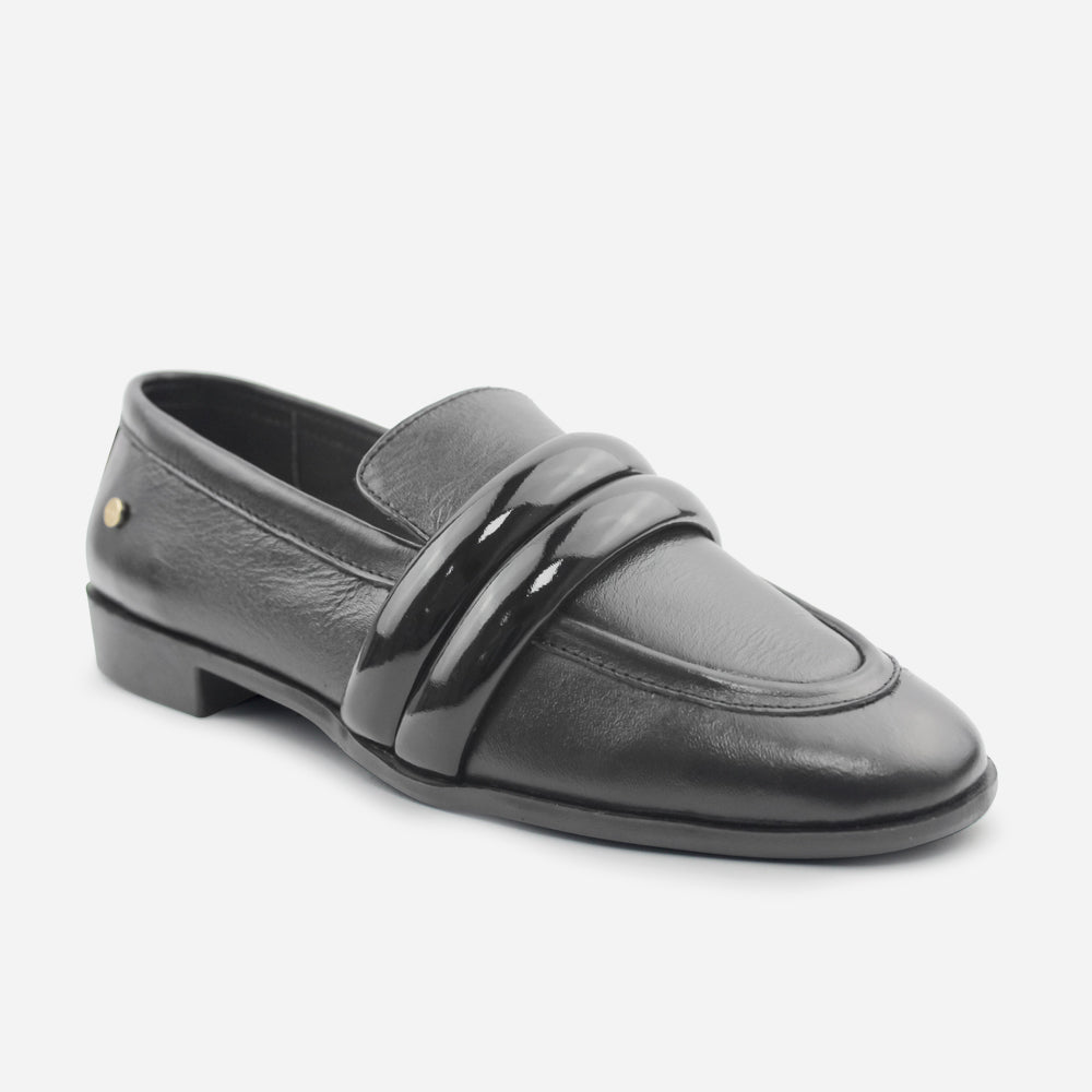 Mocasin plano astrid de cuero para mujer - Negro