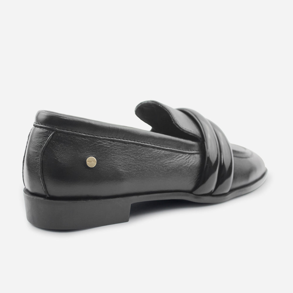 Mocasin plano astrid de cuero para mujer - Negro