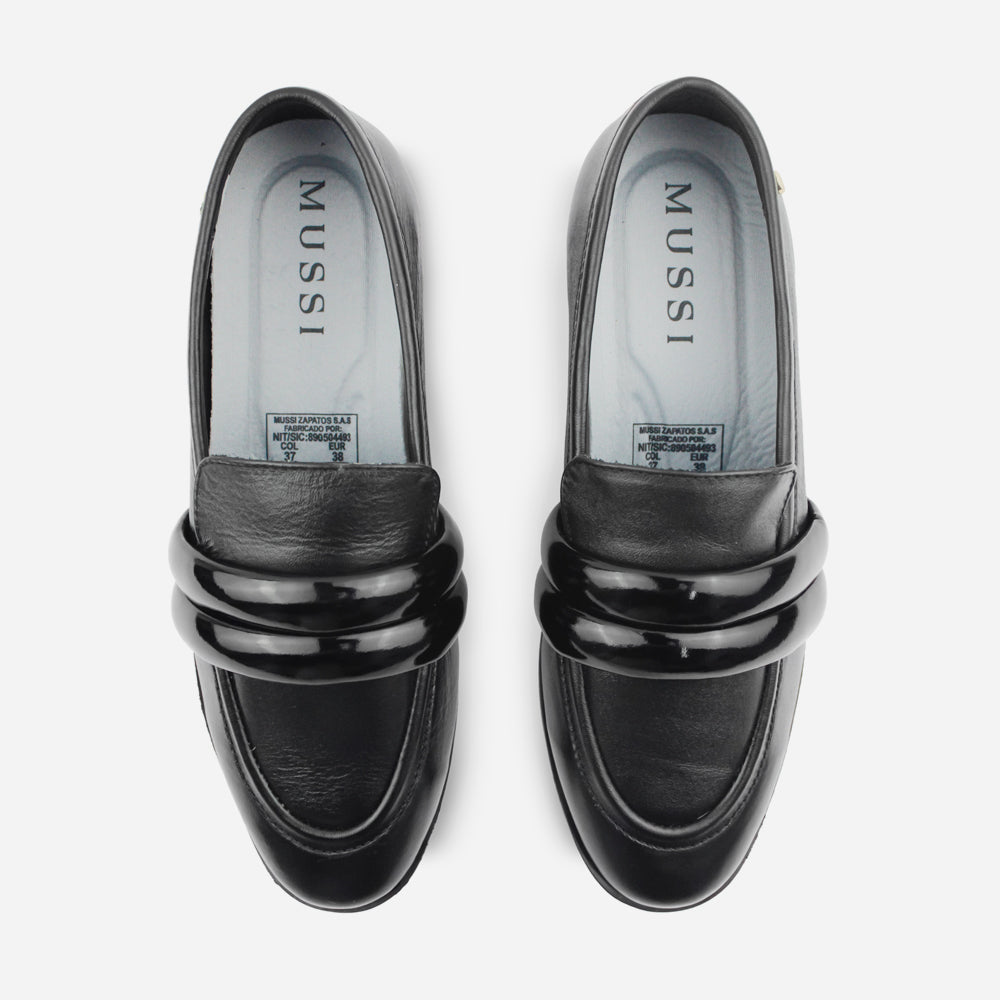 Mocasin plano astrid de cuero para mujer - Negro