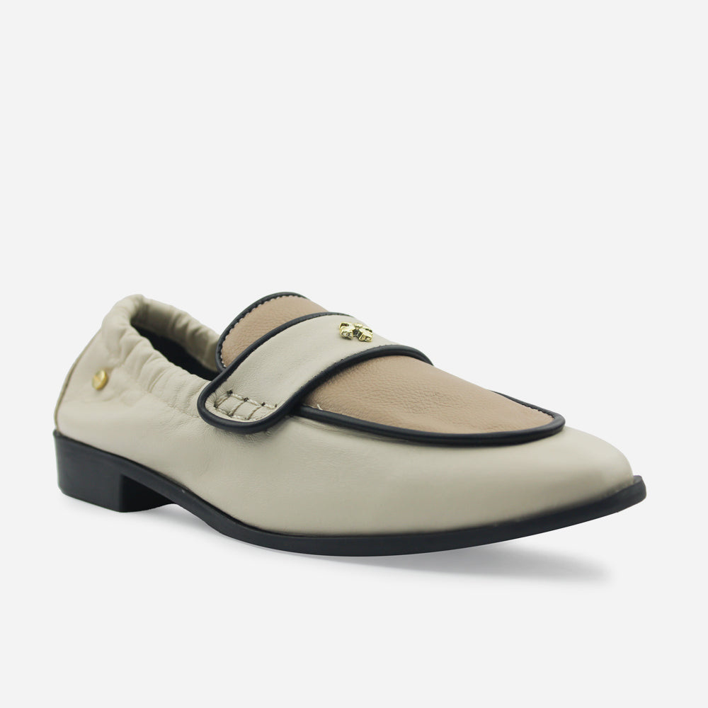 Mocasin plano rosina de cuero para mujer - Hueso