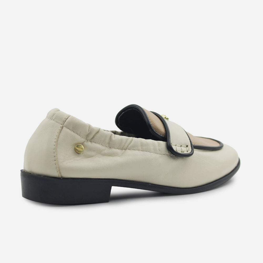 Mocasin plano rosina de cuero para mujer - Hueso