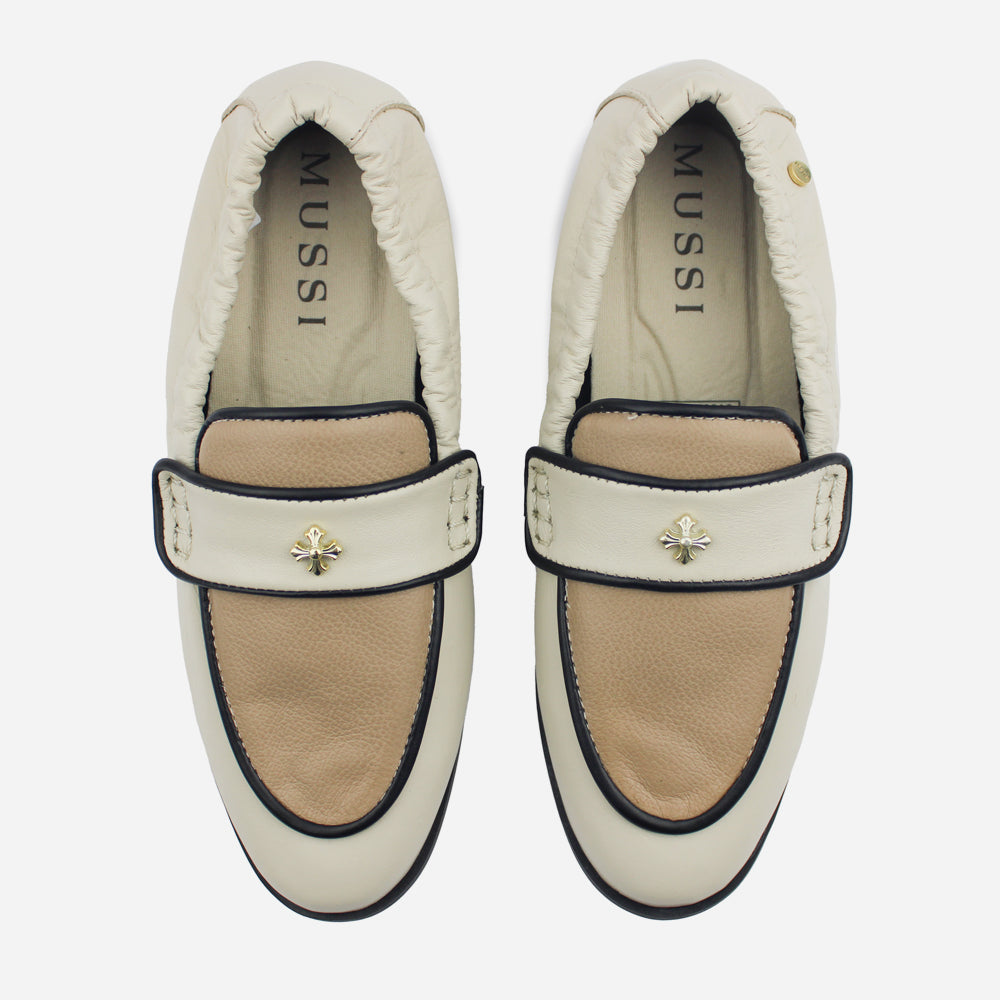 Mocasin plano rosina de cuero para mujer - Hueso