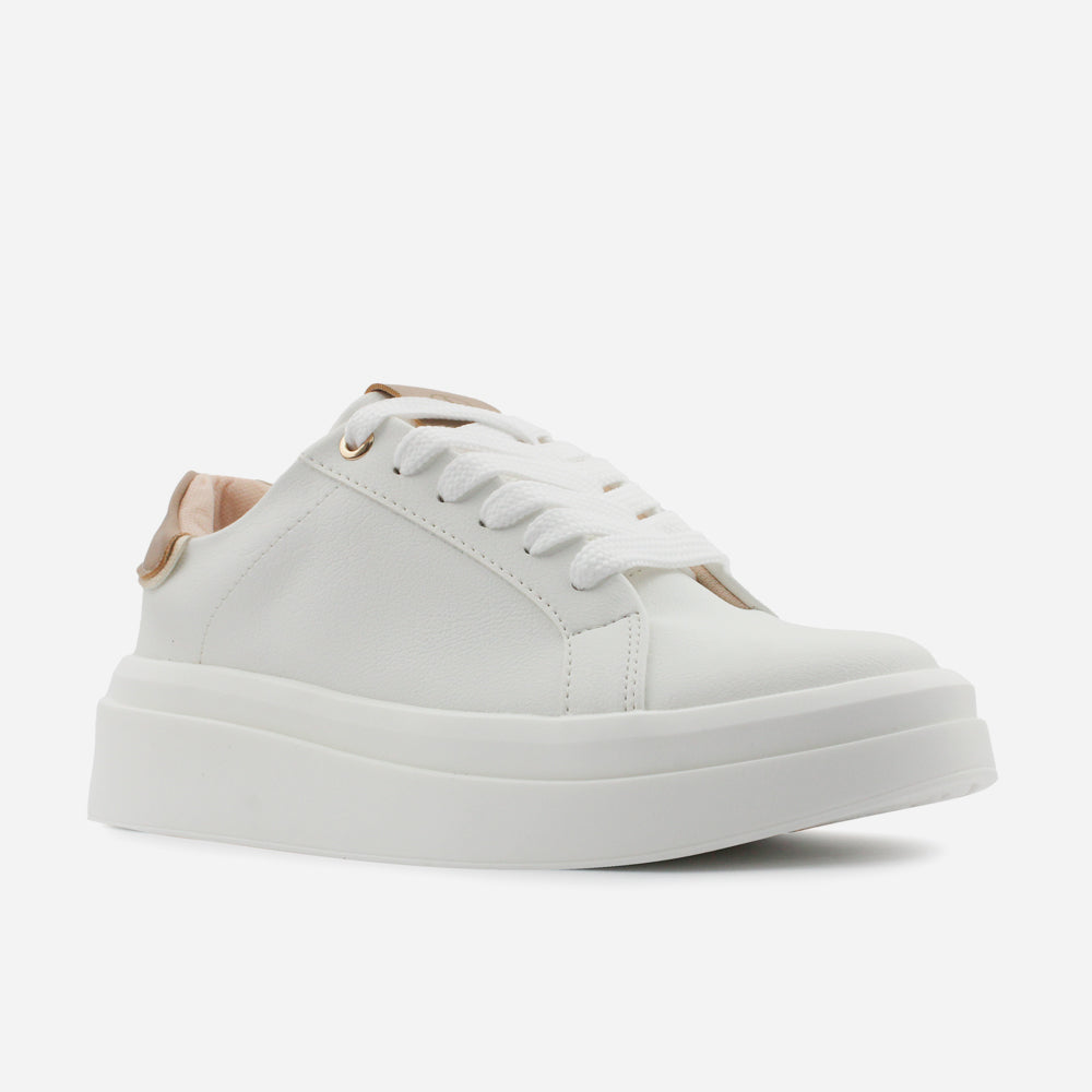 Tenis con plataforma sabrina de cuero para mujer - Hueso