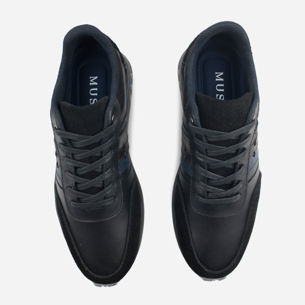 Tenis Sneakers dominic de cuero carnaza para hombre - Negro