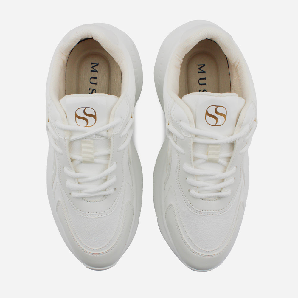 Tenis con plataforma alba de sintético para mujer - Hueso