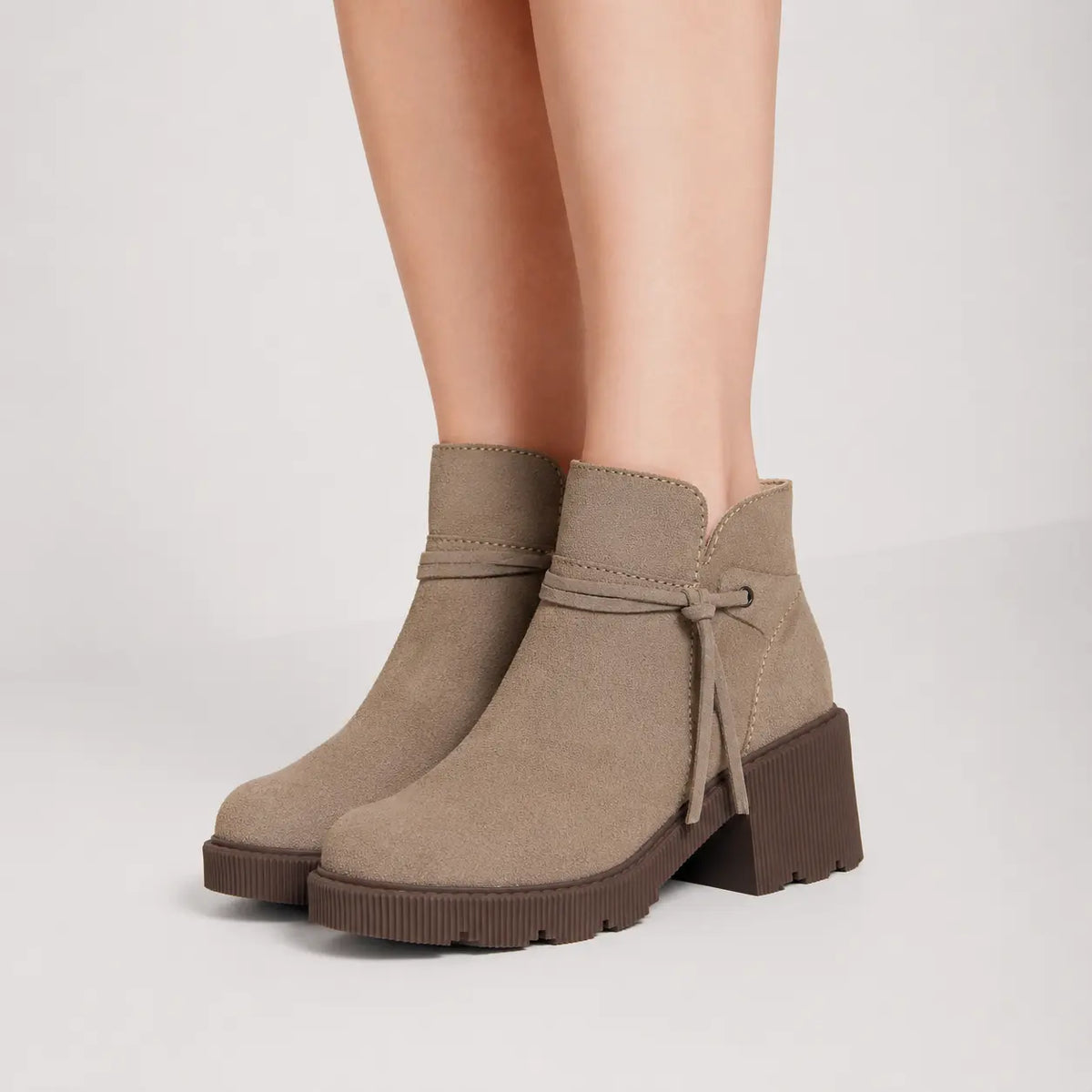 Botin plataforma cattleya de cuero para mujer - Taupe