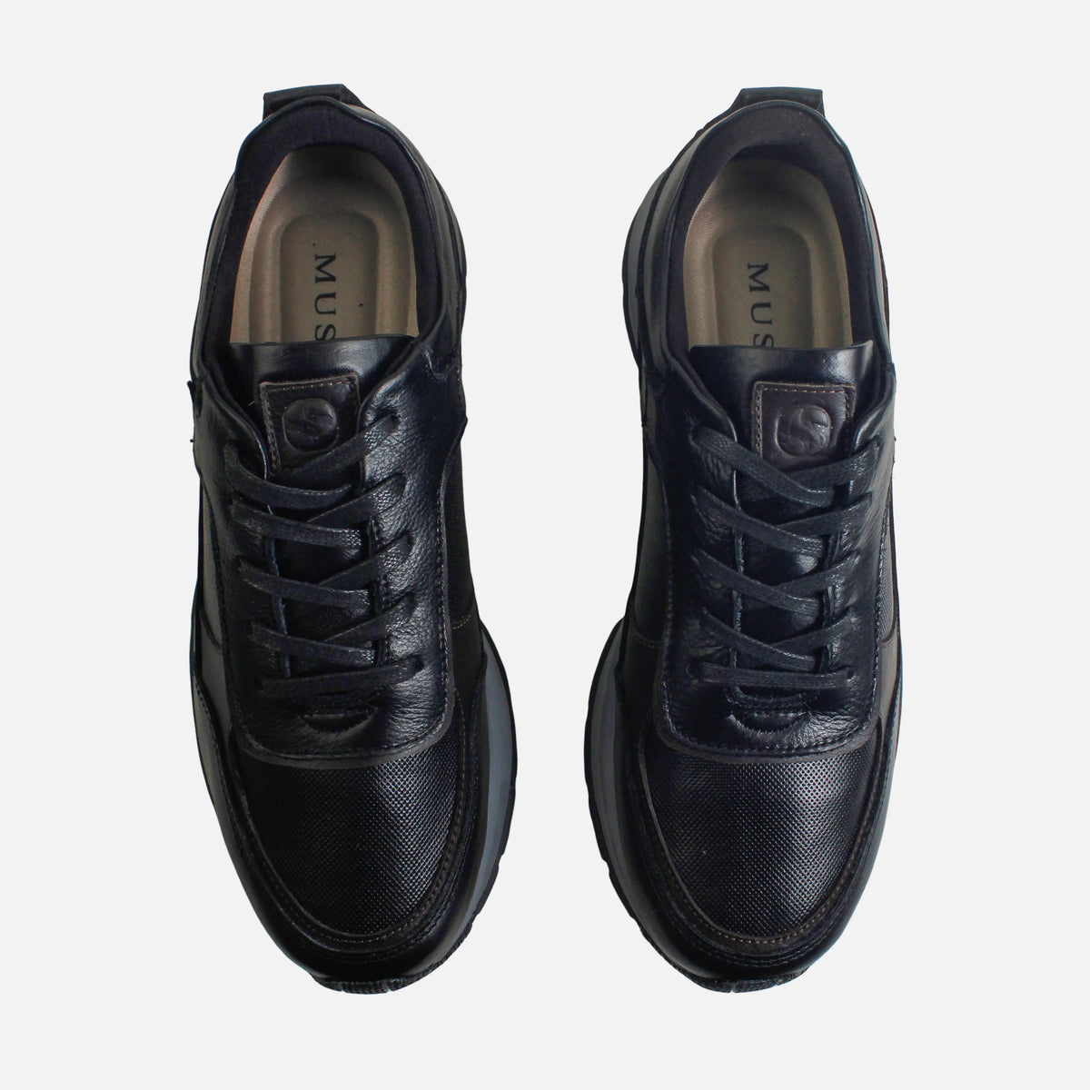 Tenis con plataforma giorgio de cuero para hombre - Negro
