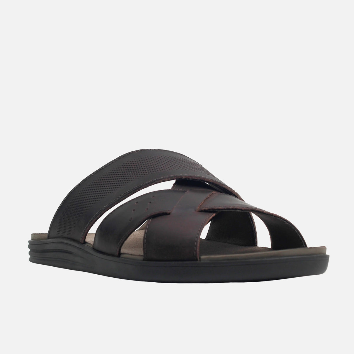 Sandalia plana marlon de cuero para hombre - Café