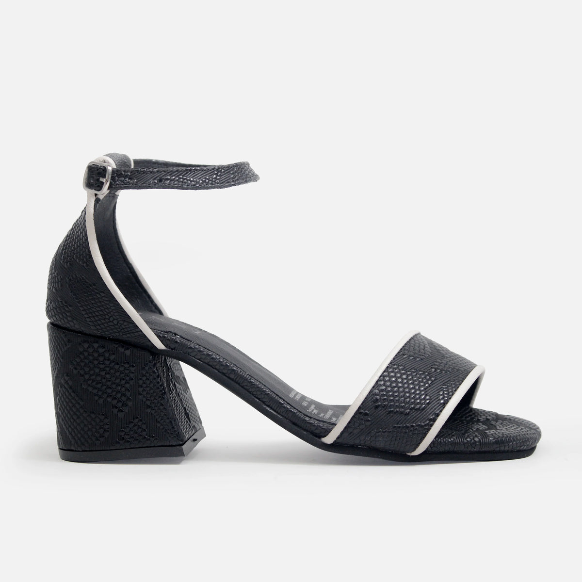Sandalia tacon taja de cuero para mujer - Negro