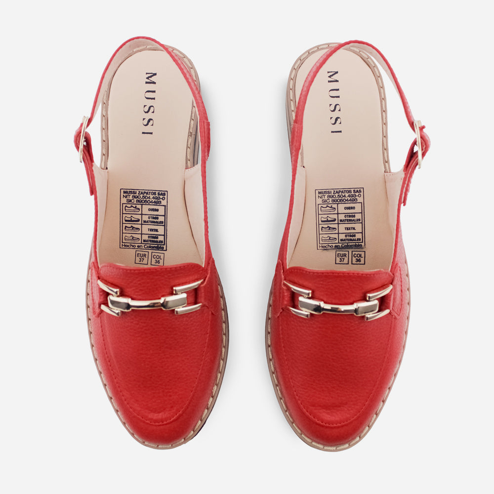 Baleta destalonada siena de cuero para mujer - Rojo