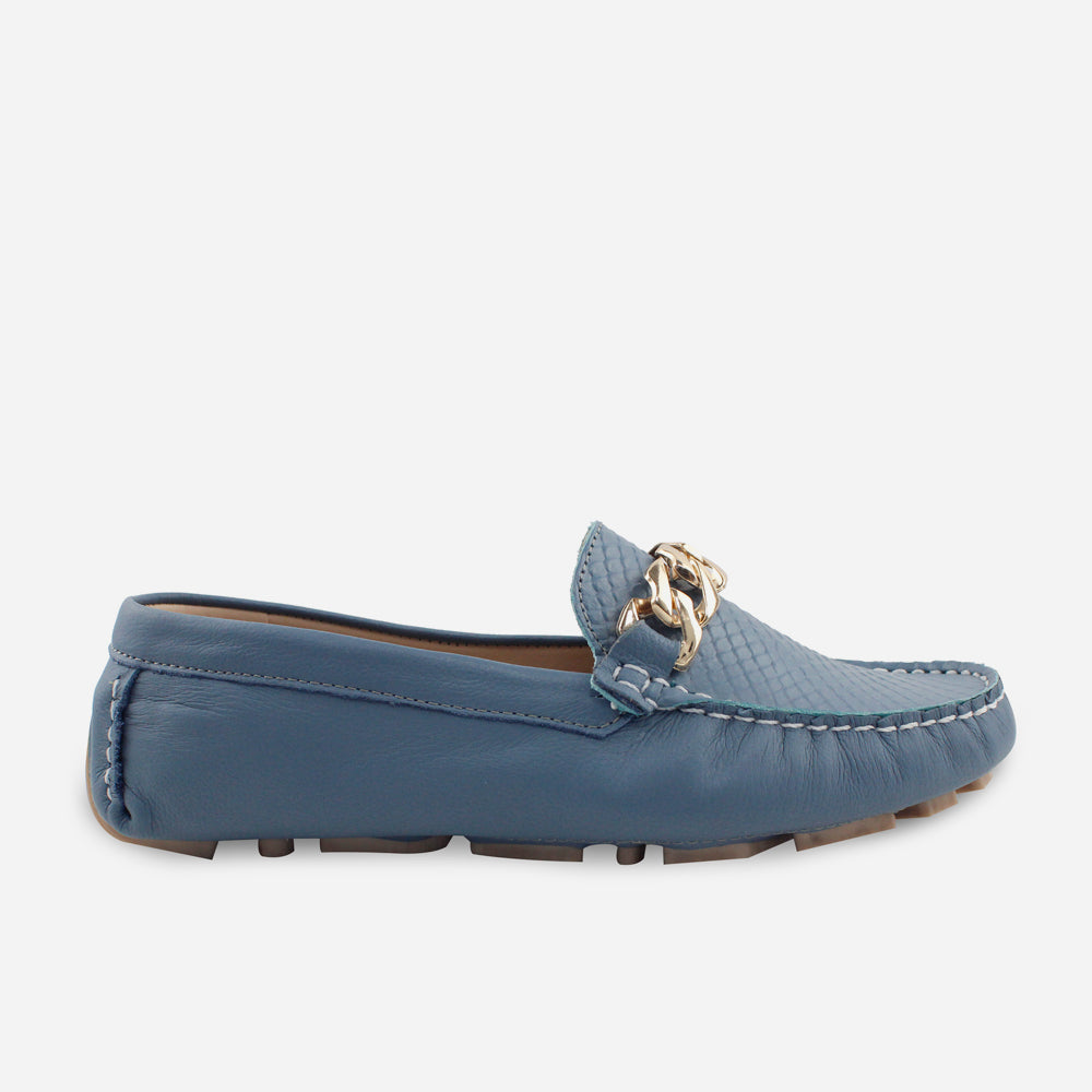 Mocasin plano bettie de cuero para mujer - Azul