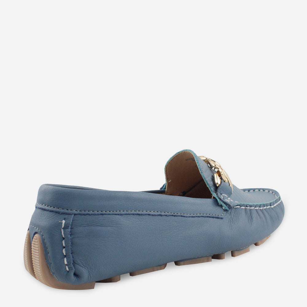 Mocasin plano bettie de cuero para mujer - Azul