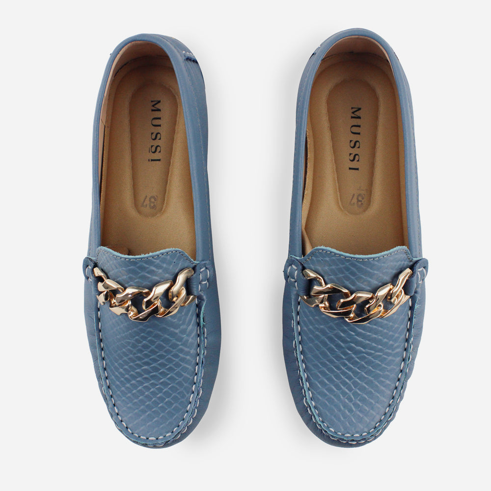 Mocasin plano bettie de cuero para mujer - Azul
