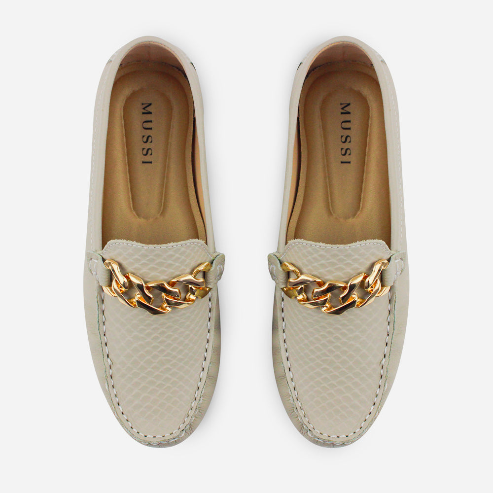 Mocasin plano bettie de cuero para mujer - Arena