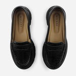 Mocasin plataforma camino de cuero para mujer - Negro